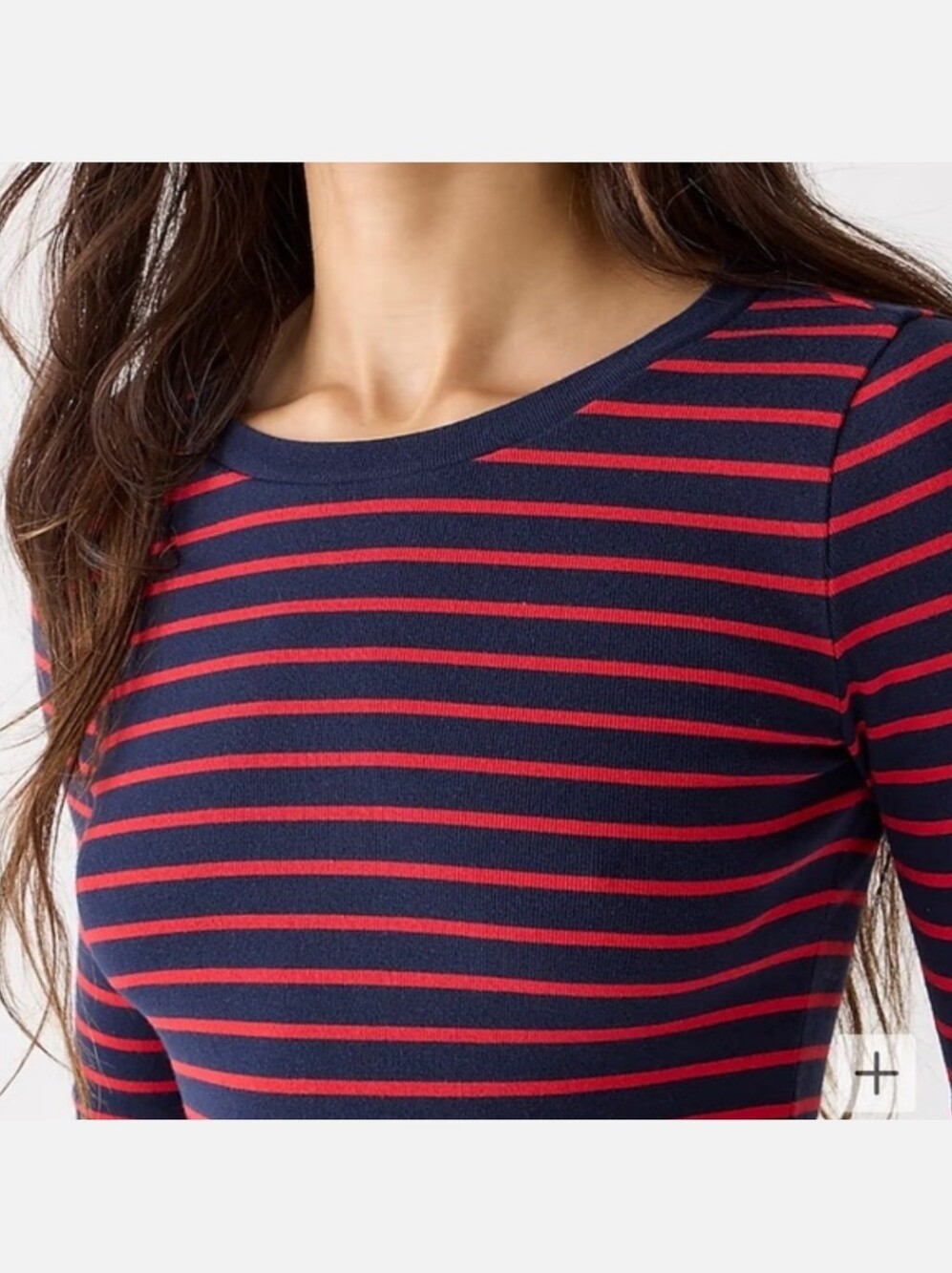 J crew Perfect-Fit Long Sleeve Crewneck T-shirt In Porto Stripe Navy Cand Size M - Picture 2 of 7